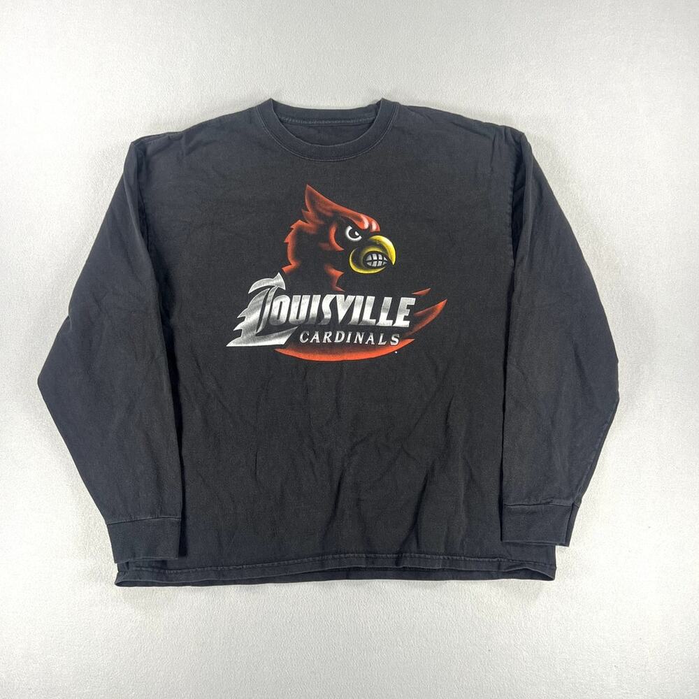 University Of Louisville Cardinals Logo Black/Red Long Sleeve Tee Mens Size XXL